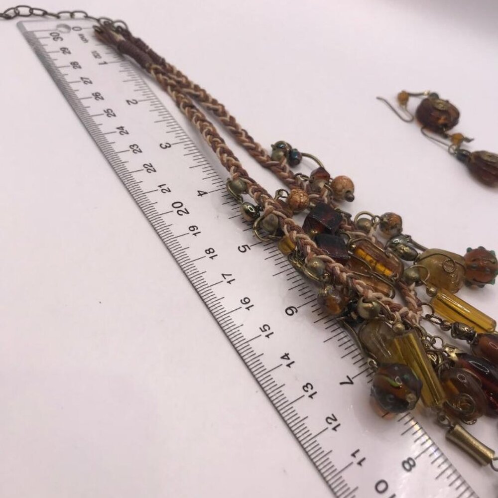 Antique Gold-Tone & Braided Glass Bead Necklace & Earrings Set - Picture 6 of 10